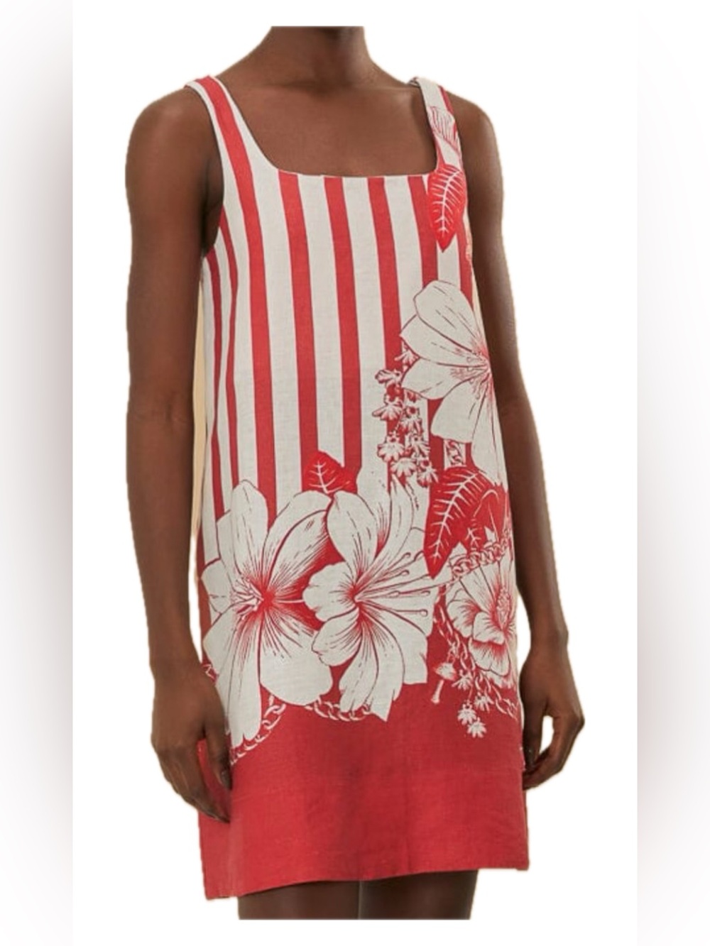 FARM Rio Red and White Floral Stripe Mini Dress, never worn